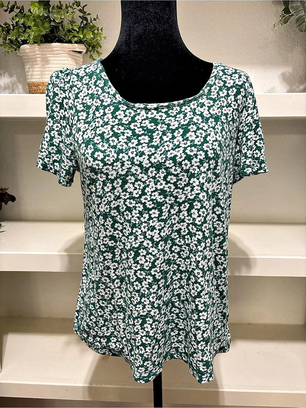 Lucky Brand Floral Short Sleeve Top Green Size Small